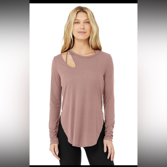 Alo Yoga Ribbed Peak Long Sleeve Top Mauve Size Large - Picture 1 of 7